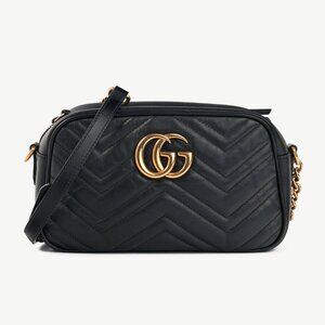 Gucci GG Marmont Black Matelassé Leather Small Camera Bag